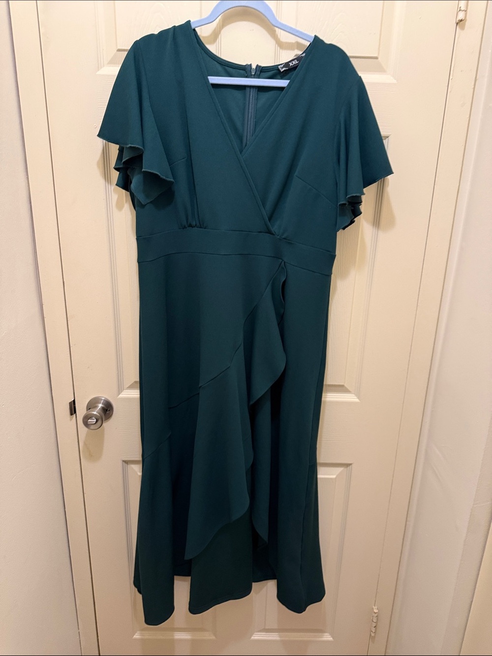 Xhilaration Teal Wrap-Style Midi Dress with Ruffle Accent